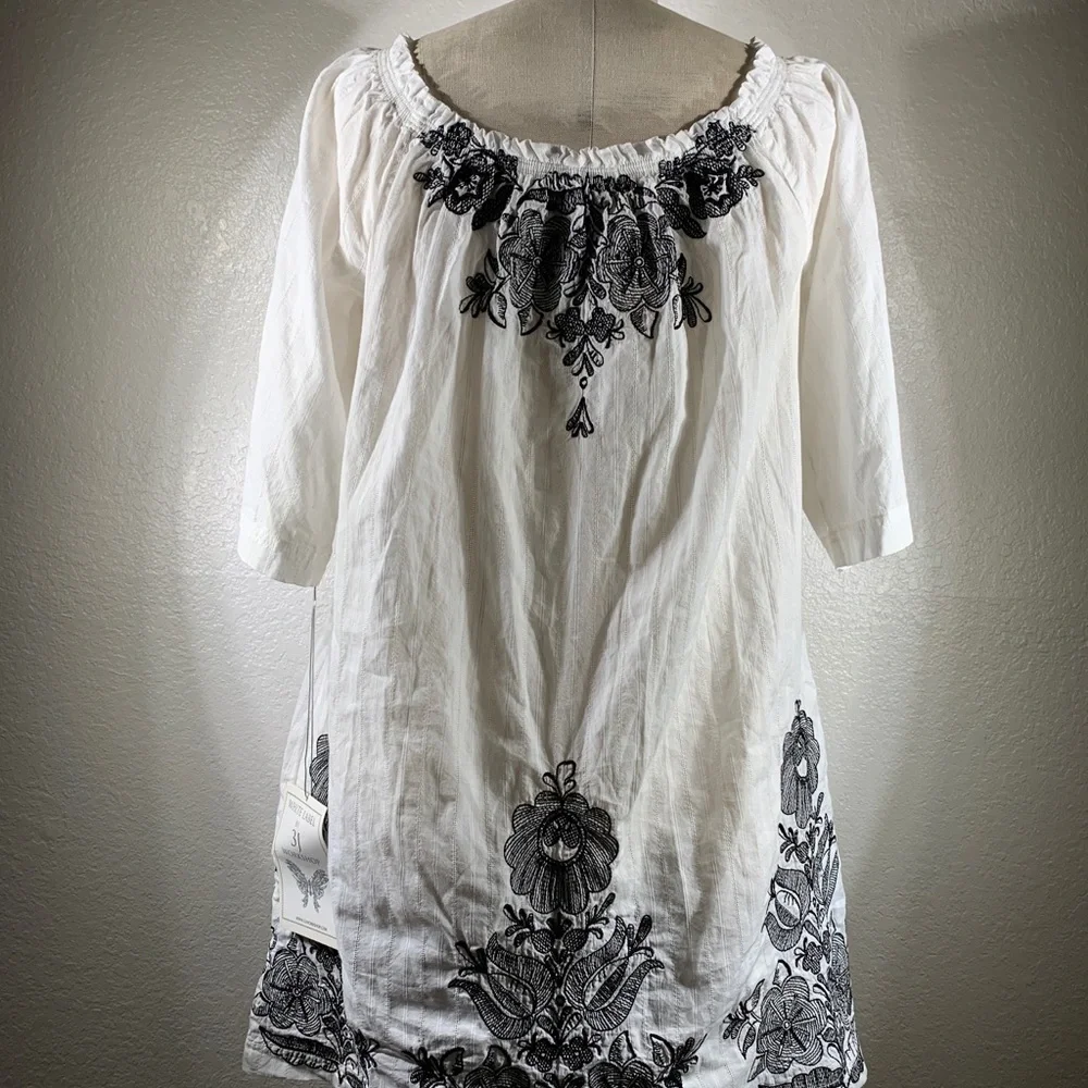 Johnny Was 3J Euro Cotton Oxford Smocked Pocket dress NWT